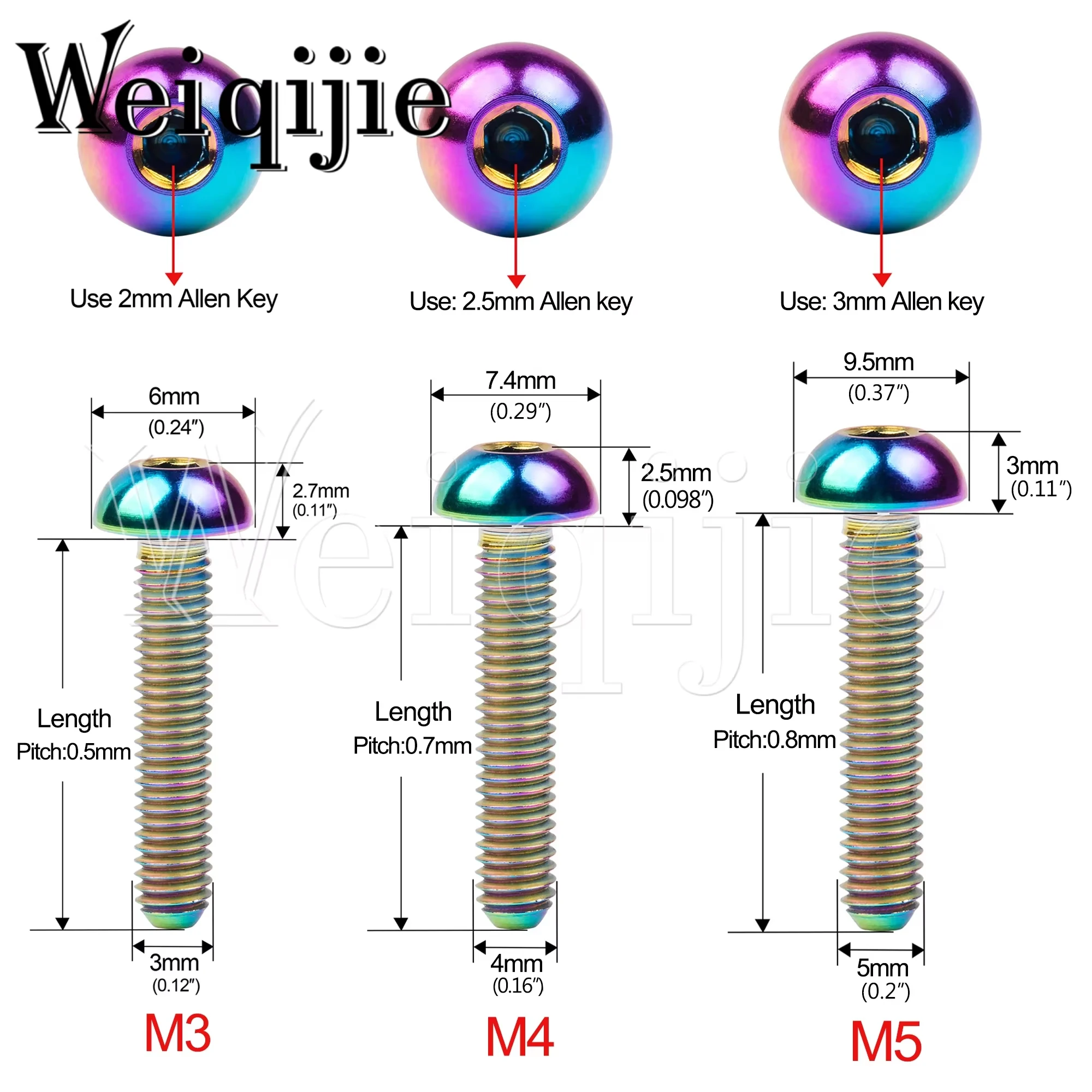 Titanium Bolts Weiqijie M3 / M4 / M5 x 6 8 10 12 15 18 20 25 30mm Allen Key Bicycle Bottle Cage Fixing Screws