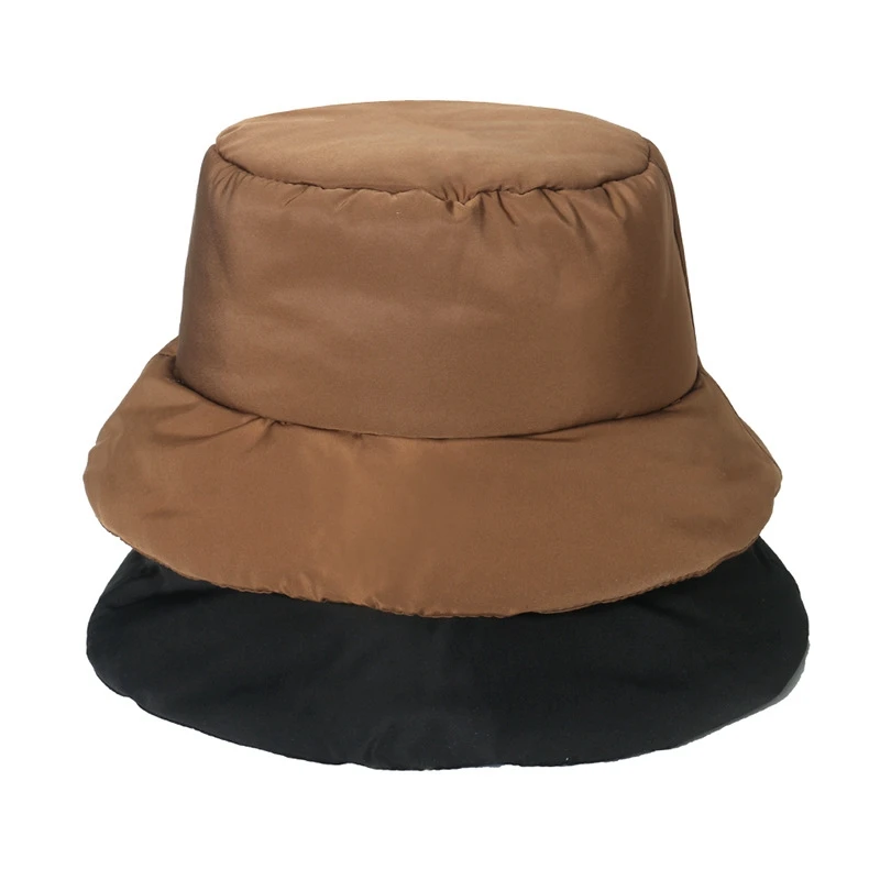 

Down Cotton Outdoor Keep Warm Flat Top Women'S Winter Hat Solid Color Autumn Winter Unisex Fisherman'S Hat Basin Cap