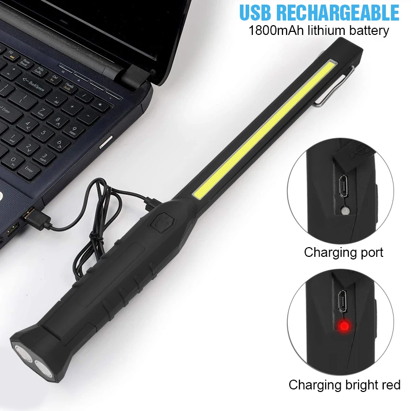 1000LM COB LED Car Emergency Flashlight 3 Lighting Source Work Light 180&deg; Inspection Lamp 4Mode Camping Lantern Red Blue Strobe