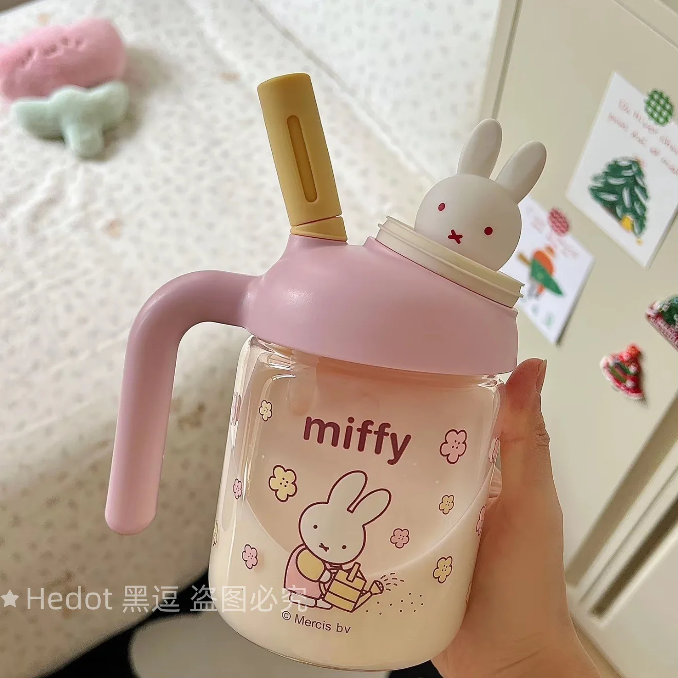 Miffy Rabbit Double Drink Cup – Cute Straw Glass Mug