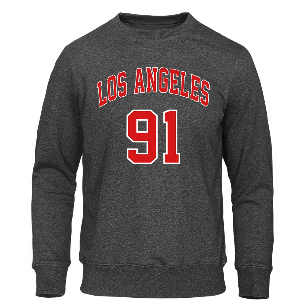 

Los Angeles 91 Team Uniform Men Hoodies Crewneck Fleece Sweatshirt Hip Hop Loose Pullover Fashion Comfortable Mens Hoody Tops