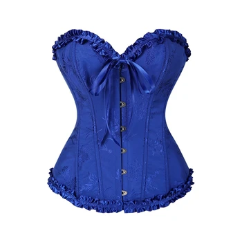 Royal Blue Ruffled Boned Bustiers & Corsets Gothic Top Sexy Woman Steampunk Clothes Vintage Corset Victorian Burlesque Costumes
