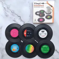 Vintage Vinyl Record Disk Coaster Set - Colorful Retro Drink Mats for Coffee Table Decor (Set of 6/12) (6 Pcs of Set)