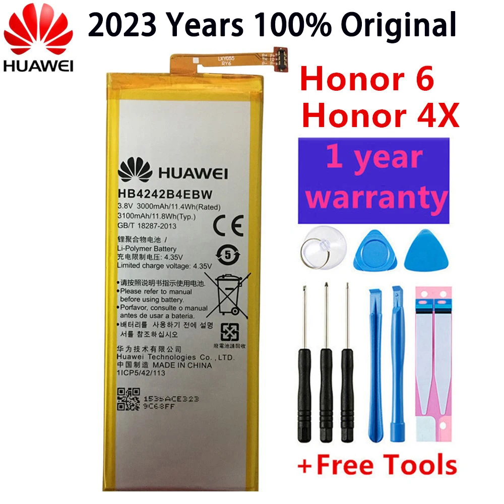 

Сменный аккумулятор для телефона Hua Wei HB4242B4EBW для Huawei Honor 6 / Honor 4X / Honor 7i / Shot X ShotX 3000 мАч + Бесплатные инструменты