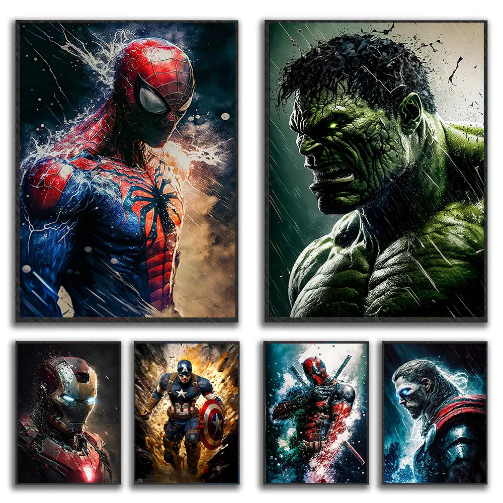 

Disney Superheroes Canvas Painting Decoration Spiderman Watercolor Poster Wall Art for Living Room Interior Home Decoration Gift