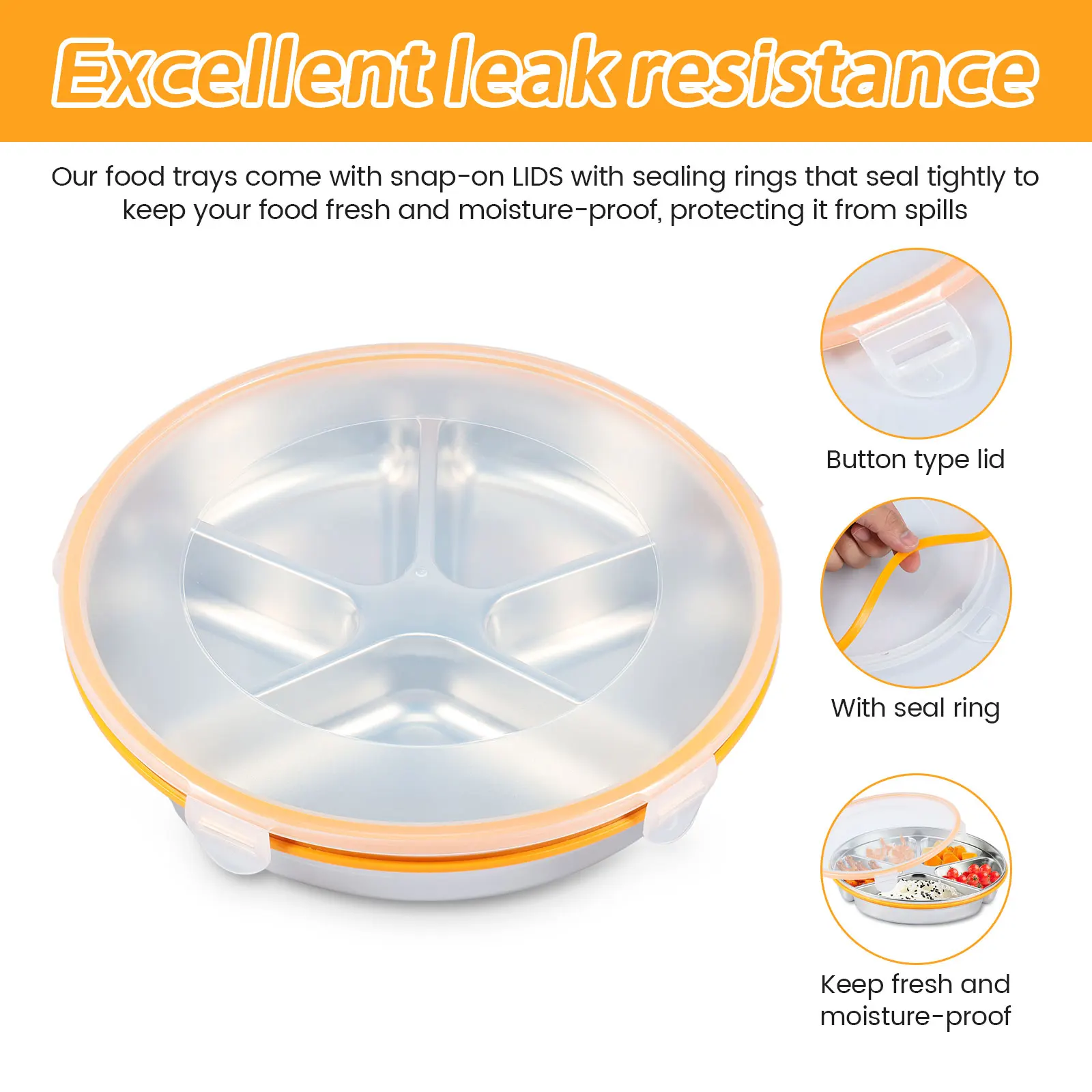 Divided Serving Tray with Sealing Lid 5 Compartments Snack Tray Temperature Resistant Snack Platters Organizer 1750ml Large