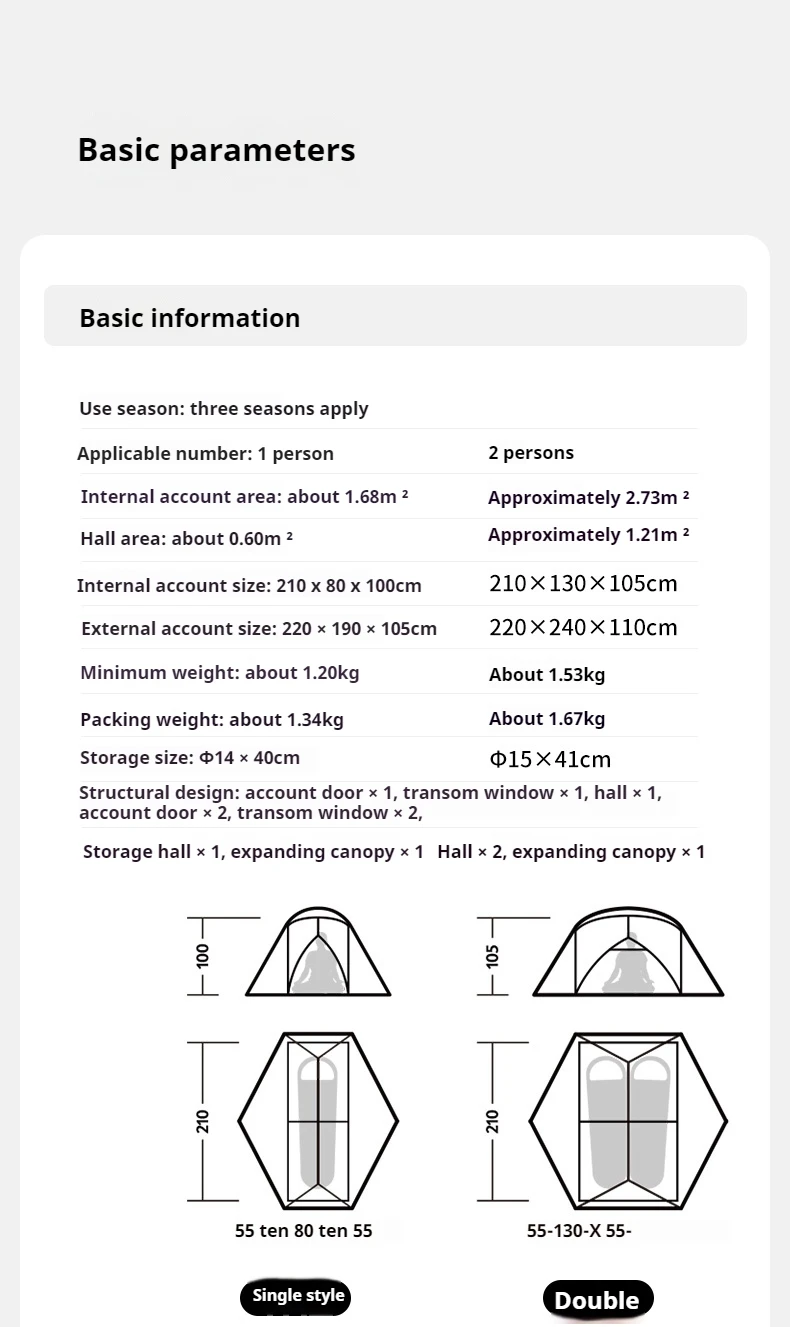 Naturehike New Mongar UL Campingzelt für 1-2 Personen, 15D Nylon, 3-Jahreszeiten-Zelt, wasserdicht, ultraleicht, tragbares Outdoor-Zelt mit Matte – Detail 2