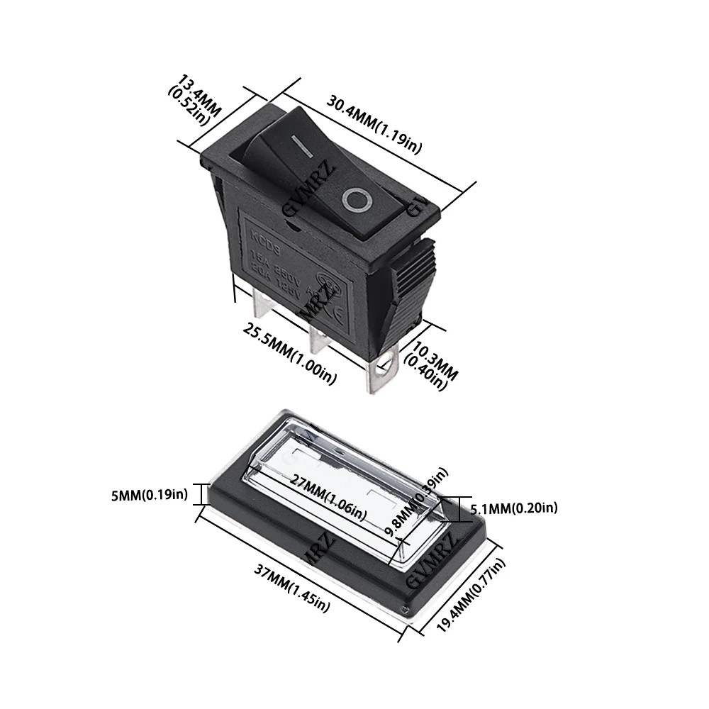 1PCS 16A 250V / 20A 125V AC KCD3 로커 스위치 ON-OFF-ON 2 위치 3핀 전기 장비(라이트 전원 스위치 ON-OFF 포함)