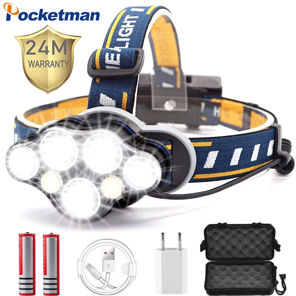 

Most Powerful Headlamp USB Rechargeable Head Lamp 7 LED Headlight Waterproof Camping Head Flashlight Torch Lantern