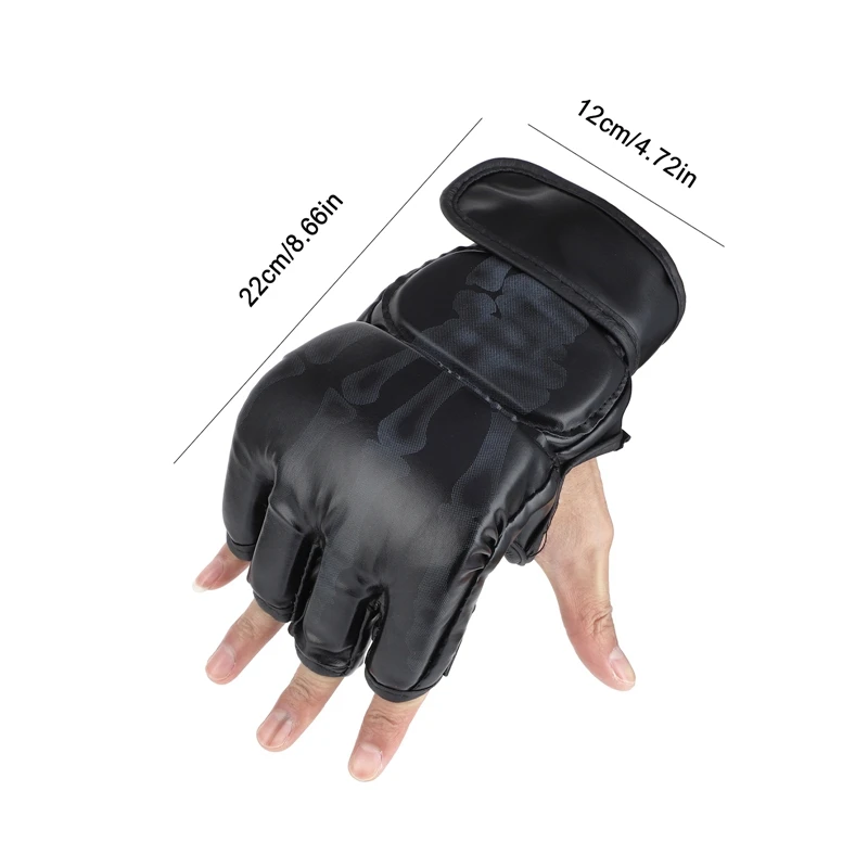 1 Pair New Grappling MMA Gloves PU Leather Punching Bag Boxing Gloves Sanda Half Finger Ghost Hand Boxing Gloves Gift 6