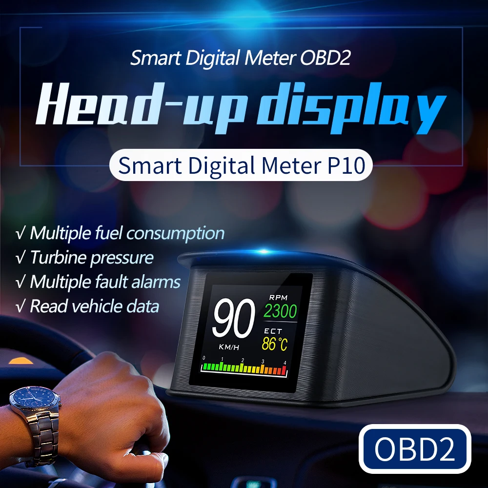 OBDHUD P10 – affichage tête haute HUD pour voiture, compteur de vitesse numérique avec consommation de carburant, accessoires électroniques automobiles