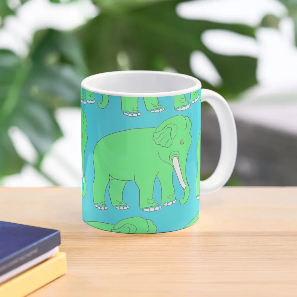 

Vintage Elephant Illustration Pattern (GREEN) Coffee Mug Custom Mugs Ceramic Cups Beautiful Tea Mugs Anime Mug