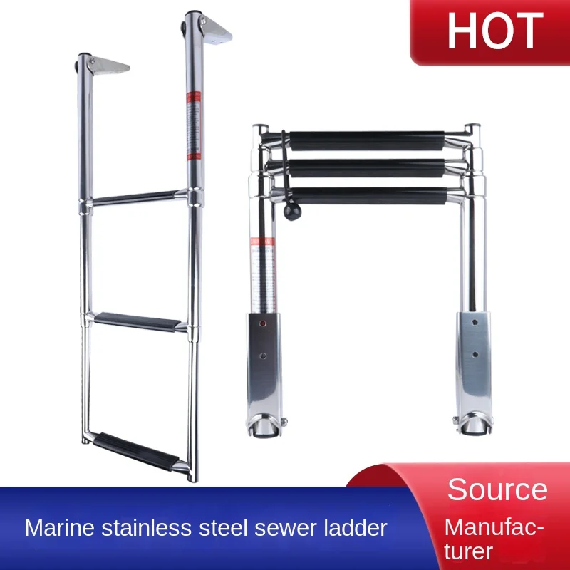 

Stainless Steel Vessel Parts Speedboat Yacht Marine Sewer Deck Foldable Retractable Ladder Boarding and Riding Ladder Pedal