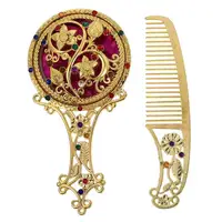 Makeup Mirror Handheld Vintage Comb Handset Metal Retro Vanity Rusticpocket Mirrors Portable Foldable Compactand Mini Mirror 1