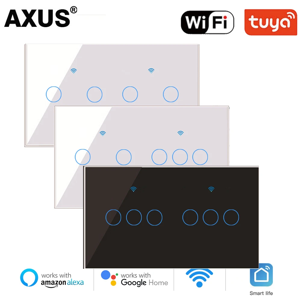 AXUS Tuya Wifi สมาร์ทสวิตช์ไฟผนัง 4/5/6 Gang Touch Switch Rf433 รีโมทคอนโทรลไร้สายสําหรับ Alexa Google Home Voice Control 1