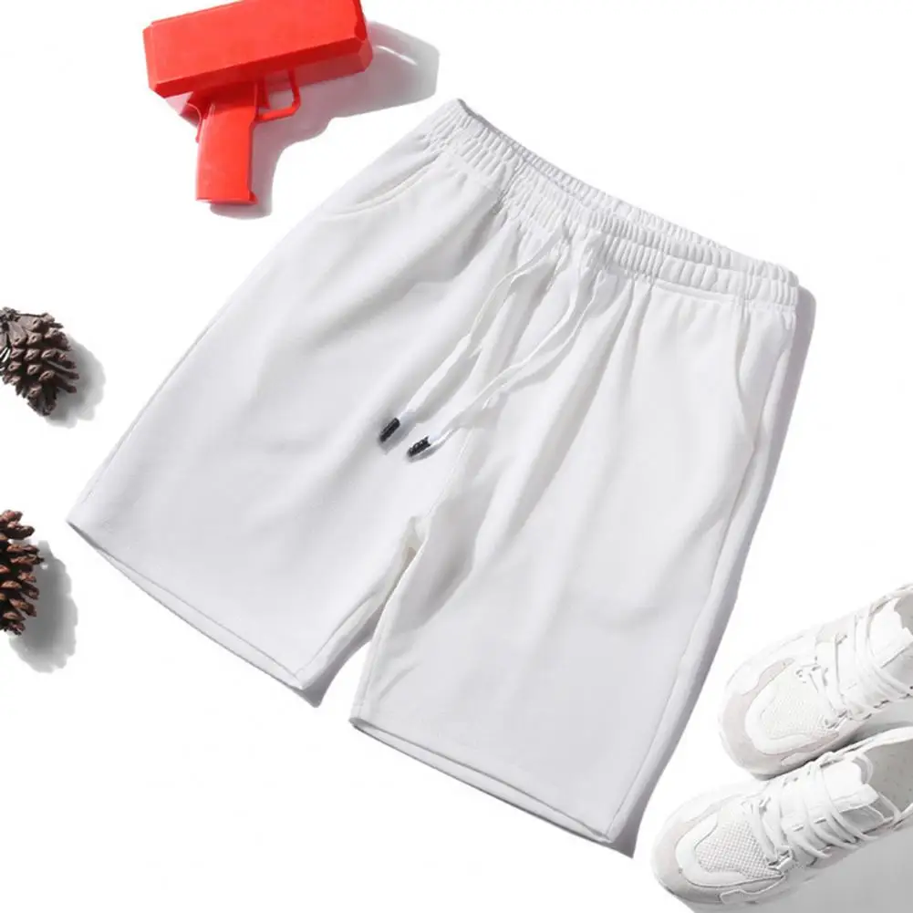 

Elastic Waist Drawstring Beach Shorts Men's Elastic Waist Drawstring Fitness Shorts with Pockets for Running Beach Solid Color