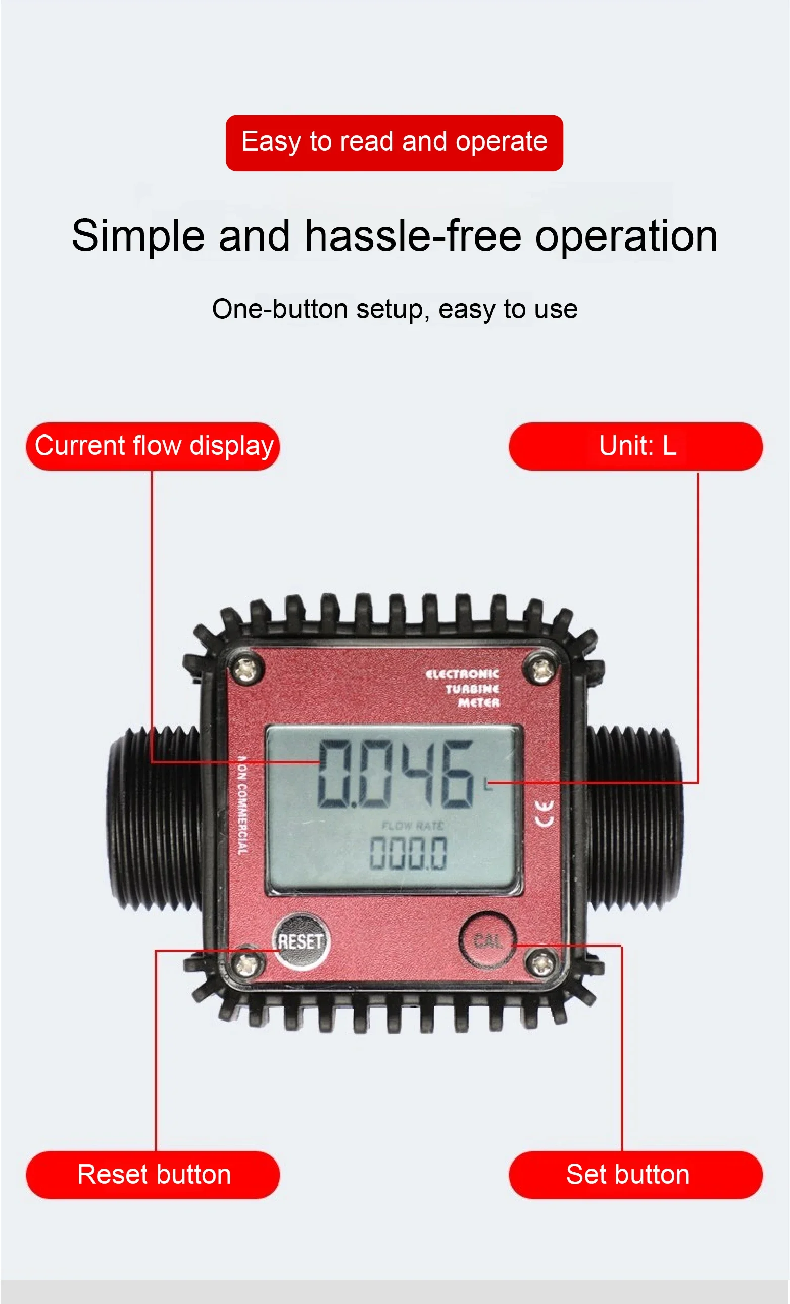 K24 Electronic Turbine Flow Meter Digital Fuel Oil Diesel Water Urea Gear Flowme