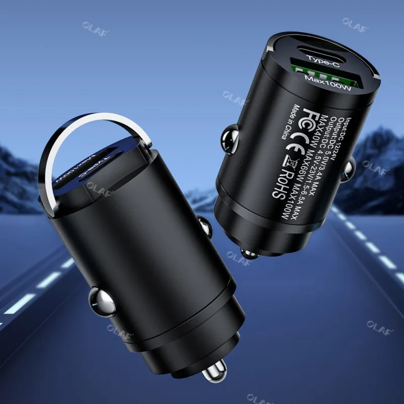 Olaf 100W Mini USB Car Charger Dual Ports PD QC3.0 Type C Fast Charger For iPhone Samsung Xiaomi Phone Charger Adapter in Car
