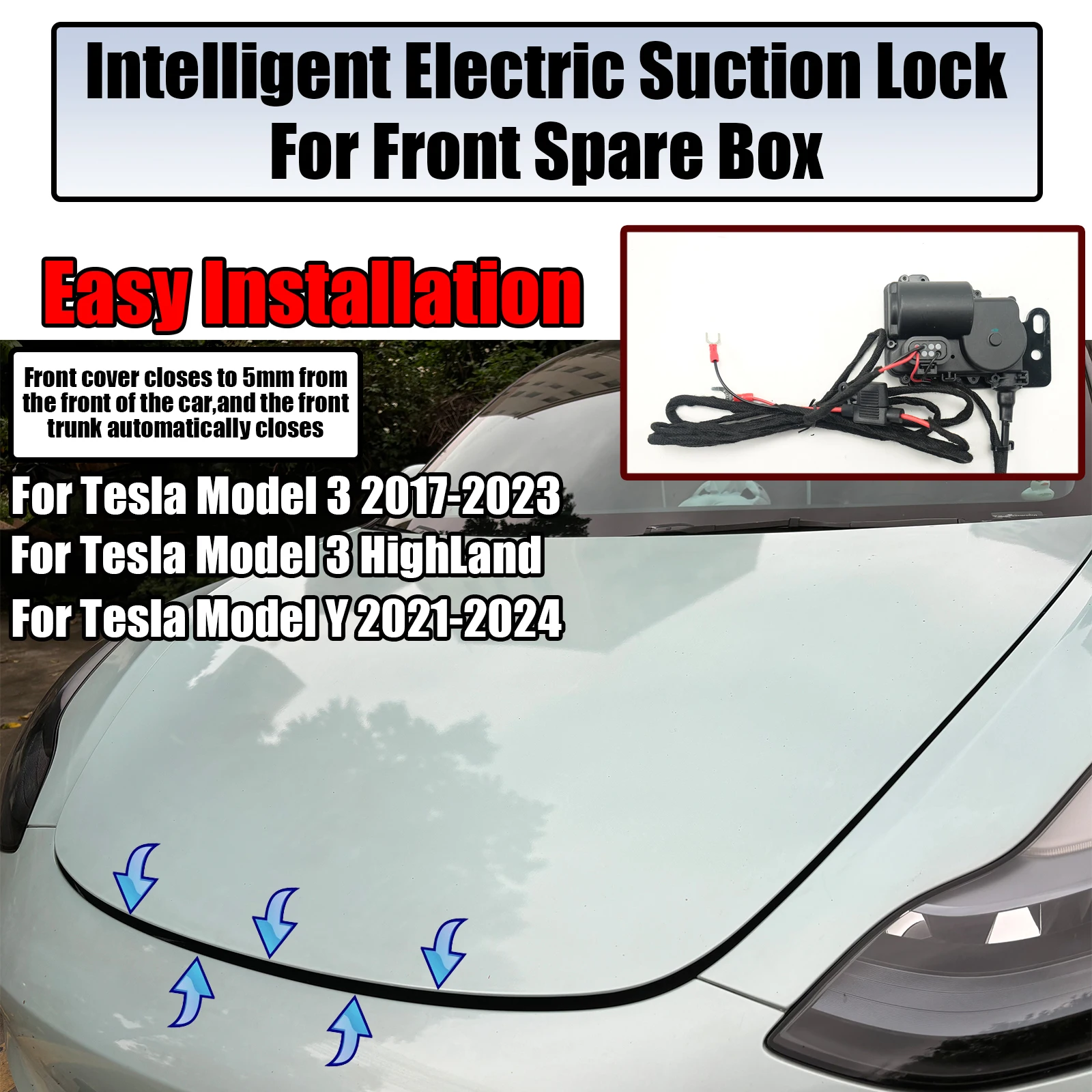 

For Tesla Model 3 Y Highland 2017-2024 Front Spare Box Electric Lock Soft-closing Automatic Adsorption Easy installation