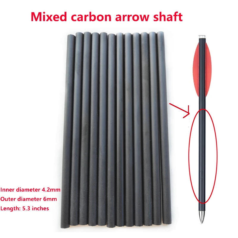 

12pcs 5.3 inches Mixed Carbon Shaft ID 4.2mm OD6mm Archery Shooting Accessories