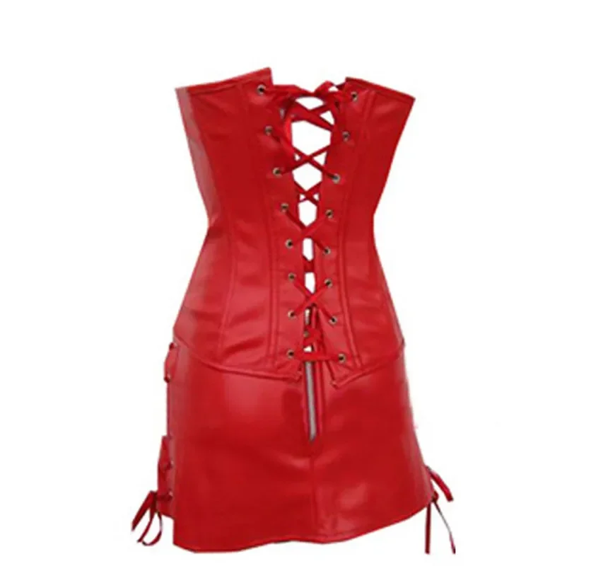 Women's Sexy Lingerie Black Leather Lace Steampunk Corset Lady PVC Mini Dress Waist Gothic Bustier Zip Dominatrix Shapers