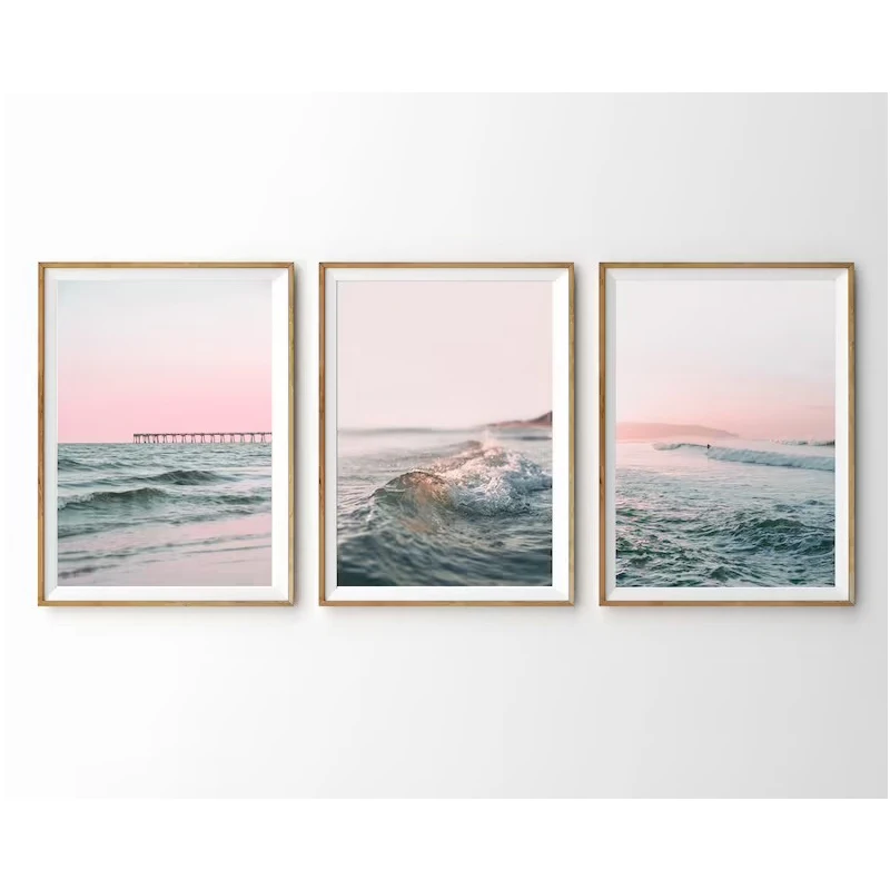 Pink Beach Ocean Canvas Painting Print Wall Art Sunset Waves Surf Poster Per Soggiorno Home Decor Cuadros