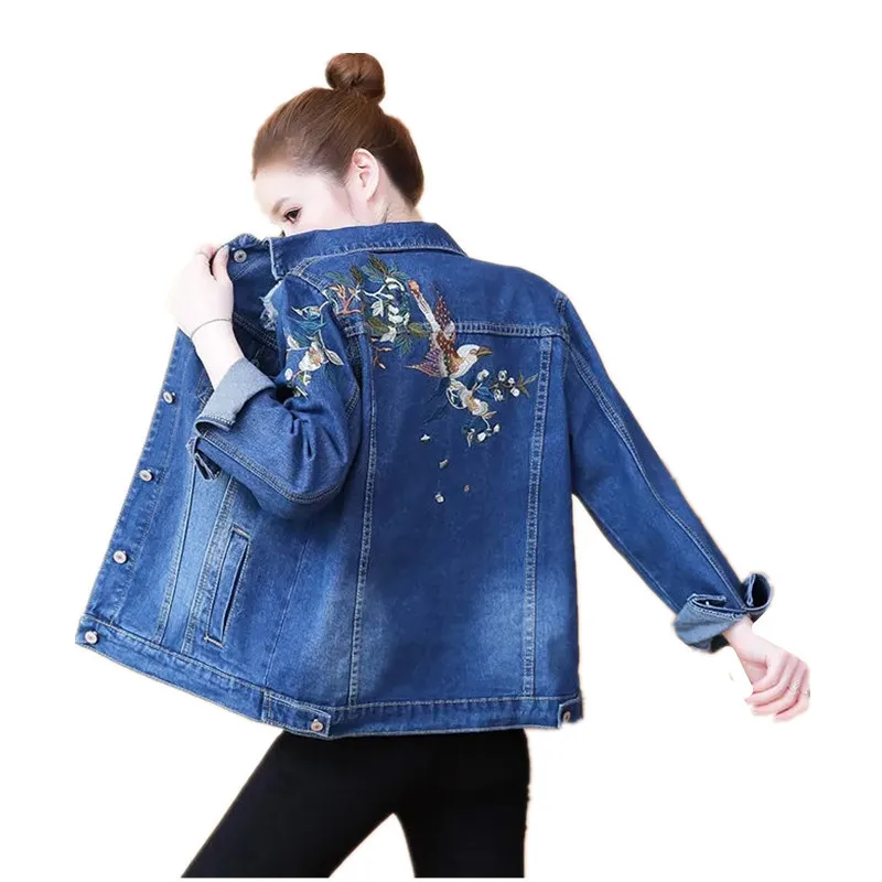 

Embroidery Vintage Jean Jacket Women 2024 Spring Autumn New Lapel Loose Korean Long Sleeve Denim Coat Female Outerwear tide B225