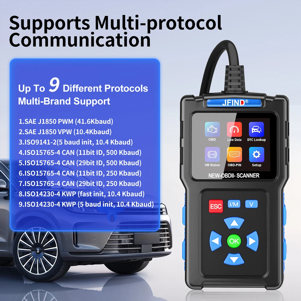 JFIND JF700 For VW OBD2 Car Scanner Engine Fault Code Reader Automobile Diagnostic Tool I/M Ready Tester Support Russian 5