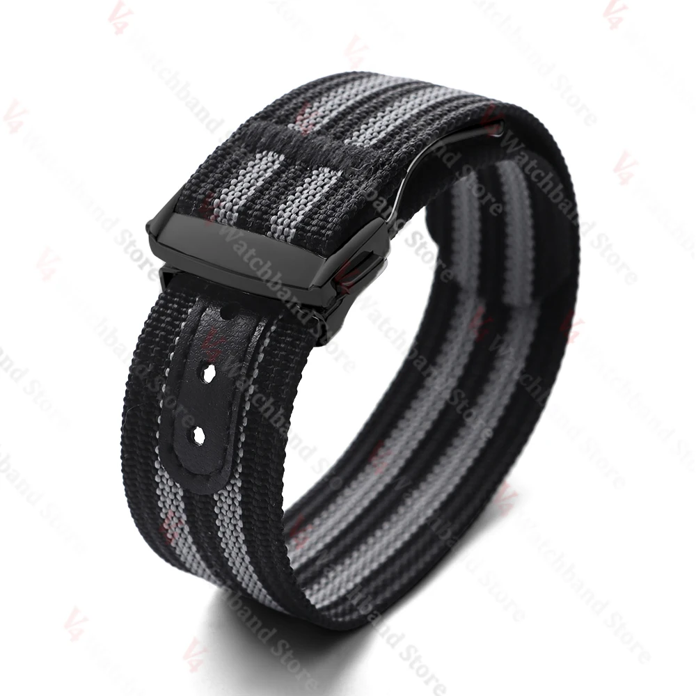 Black Gold Buckle Men's Sports Braided Nylon Watch Band 20mm