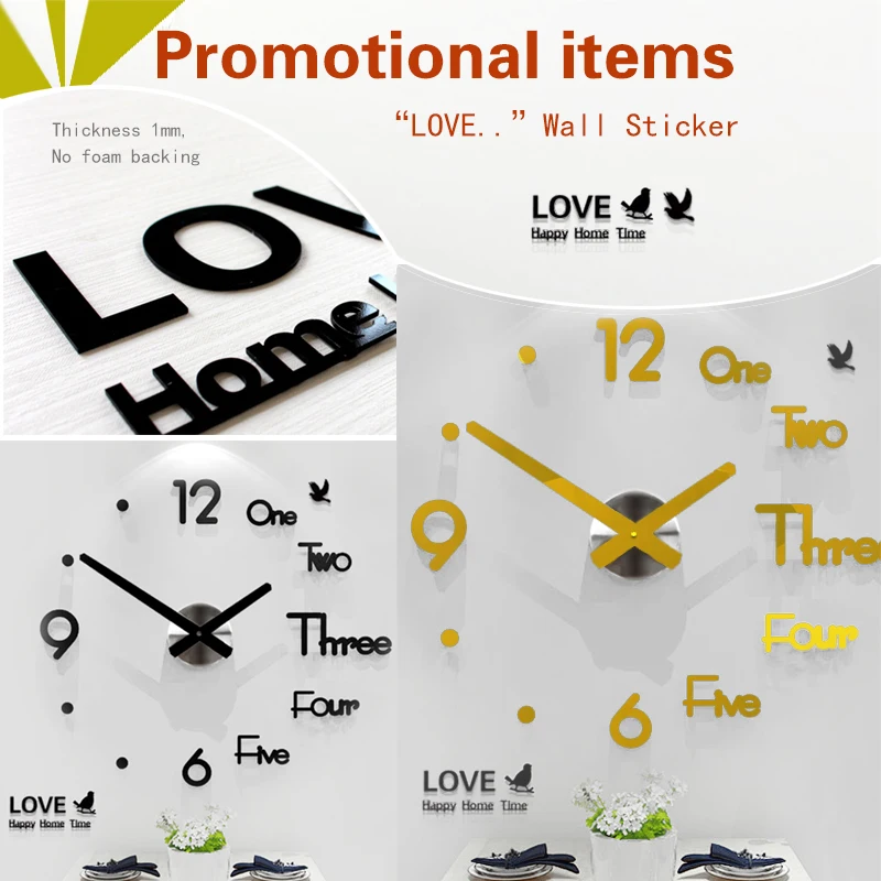 Large Wall Clock Quartz 3D DIY Big Watch Decorative Kitchen Clocks Acrylic Mirror Sticker Oversize Clock Wall Home Letter Decor