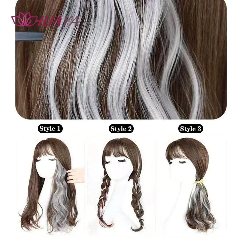Curly Hair Hanging Ear Dyed Wig Female Long Hair Color Highlights Clockwork Invisible Seamless Curly Hair Sweet Cool Wig Piece