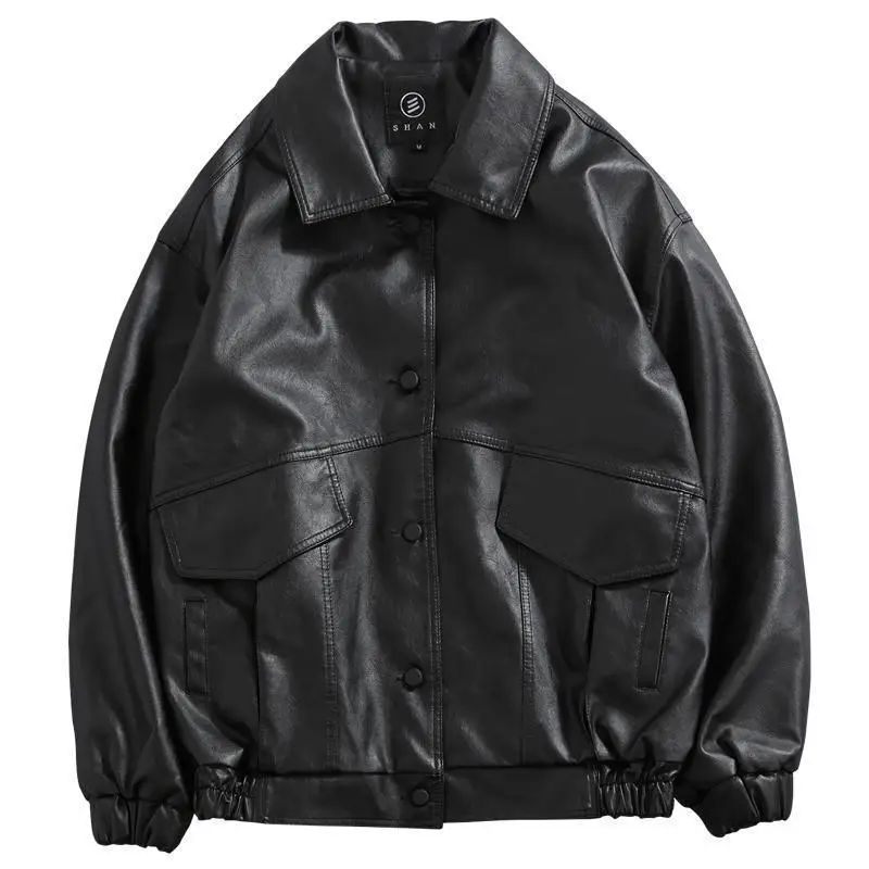 

2023 New Autumn PU Leather Jacket Men Black Soft Jacket Motorcycle Biker Fashion Leather Coats Winter Male Bomber Jacket Pockets