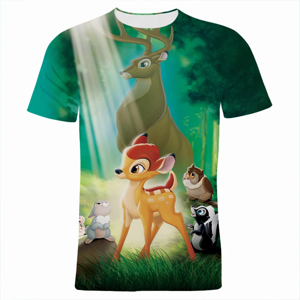 

Disney Bambi Cartoon Anime Men Summer Loose Breathable Crew Neck 3D Printed Men's Boutique Top Short Sleeve Streetwear