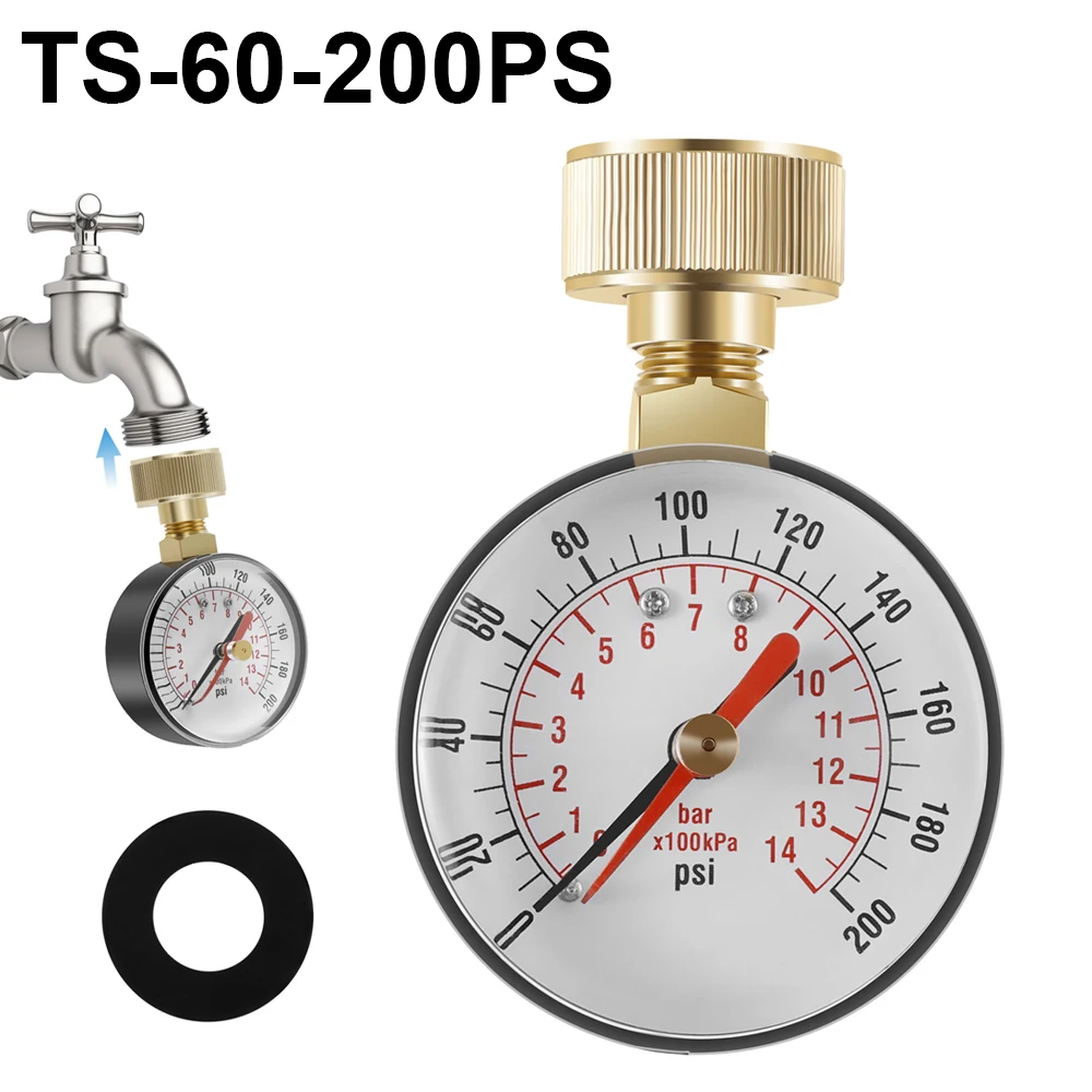 Pressure Gauge Water Pressure Test Gauge TS-60-200 PSI Water Pump for Hose Faucet Garden Hose Fluid Pressure Gauge