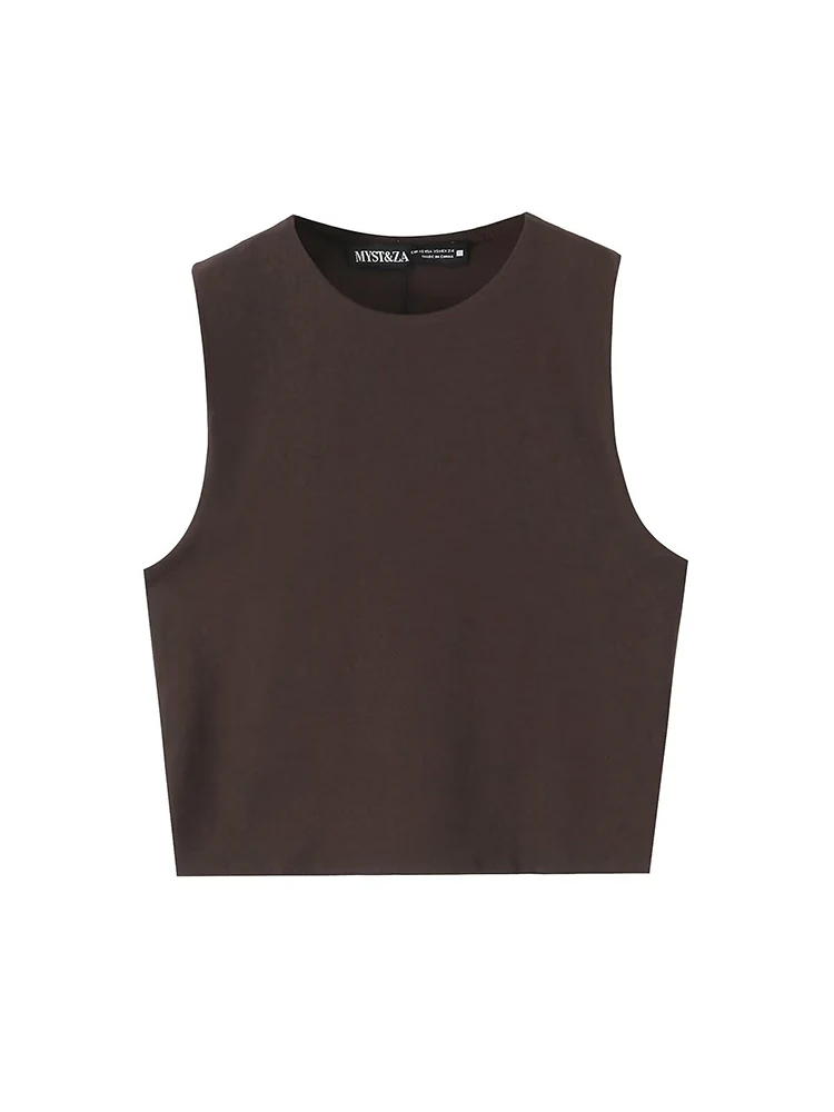 TFMLN Summer Sleeveless Tops For Women Casual Crop Tops Basic Vest O-neck OL Slim Sleeveless Solid T Shirts 2025 Fashion New