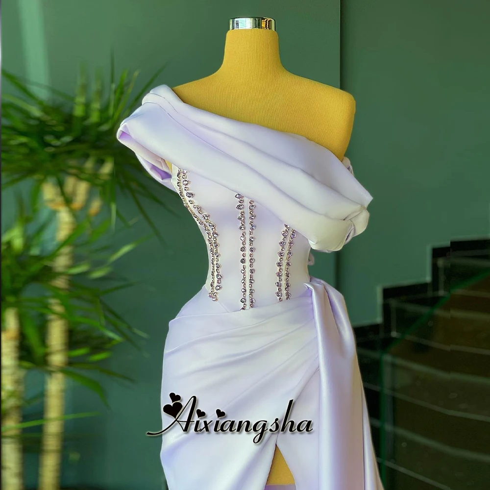 

Aixiangsha Charming Evening Dresses for Women One Shoulder with Slit Sleeveless Ruched Vestidos De Festa Made To Order