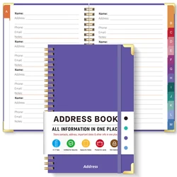 Purple A5 Spiral - Bound Address Book with A - Z Tabs and Elastic Band Closure (PURPLE)