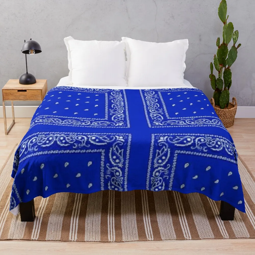 

Blue Bandana Throw Blanket large knitted plaid thermal blankets for travel Knitted blanket fleece fabric