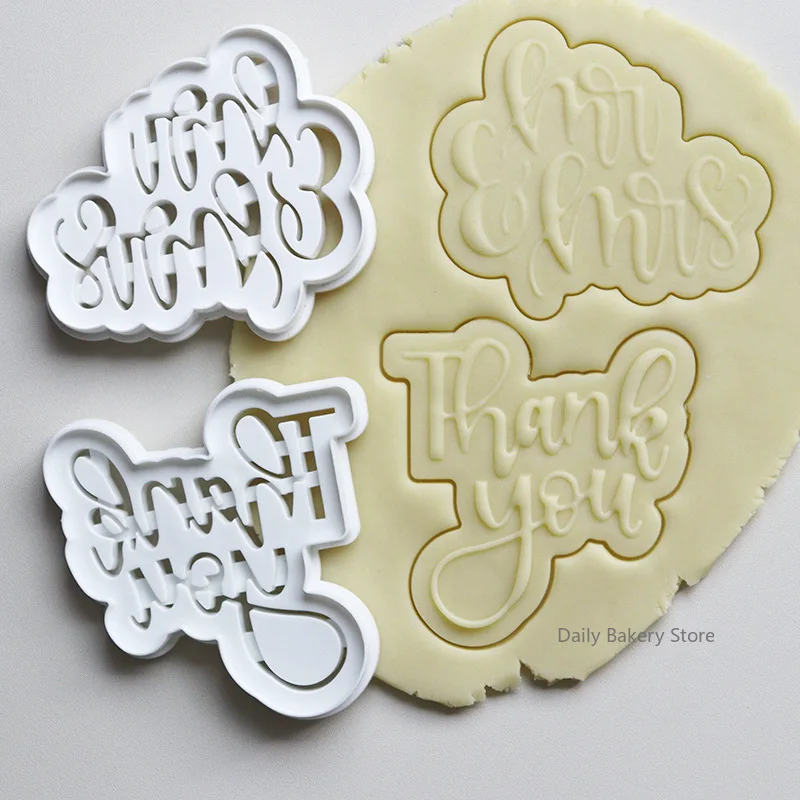 Thank You/Love/Baby Cookie Molds English Blessing Words Embossing Stamp Press Frame DIY Party Baking Fondant Cake Decor Tools