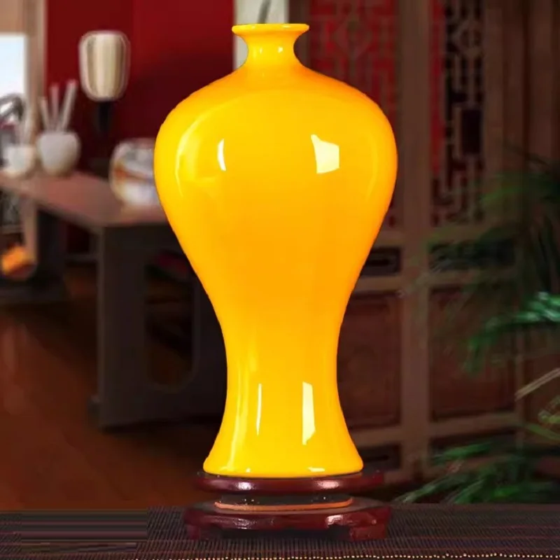 Jingdezhen Yellow Ceramic Vases, All Yellow Glaze Home Crafts, Living Room, Office Decoration, Wedding Gifts 3