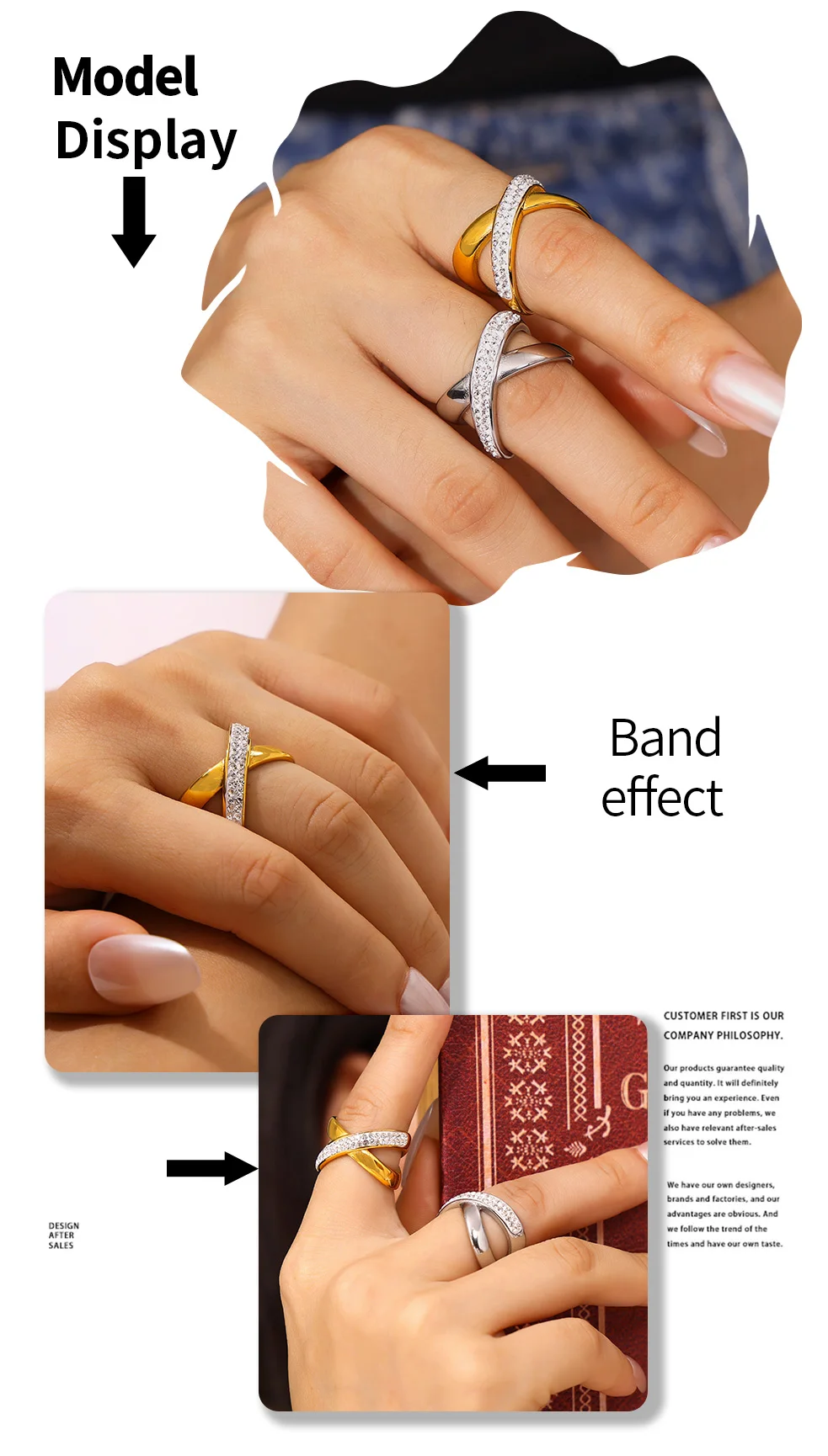 Modischer Doppel-Strass-Ring für Damen, Edelstahl Vergoldet, Luxuriöser Paar-Verabredungsring, Nicht Verblassender Schmuck, Geschenk Großhandel – Detail 2