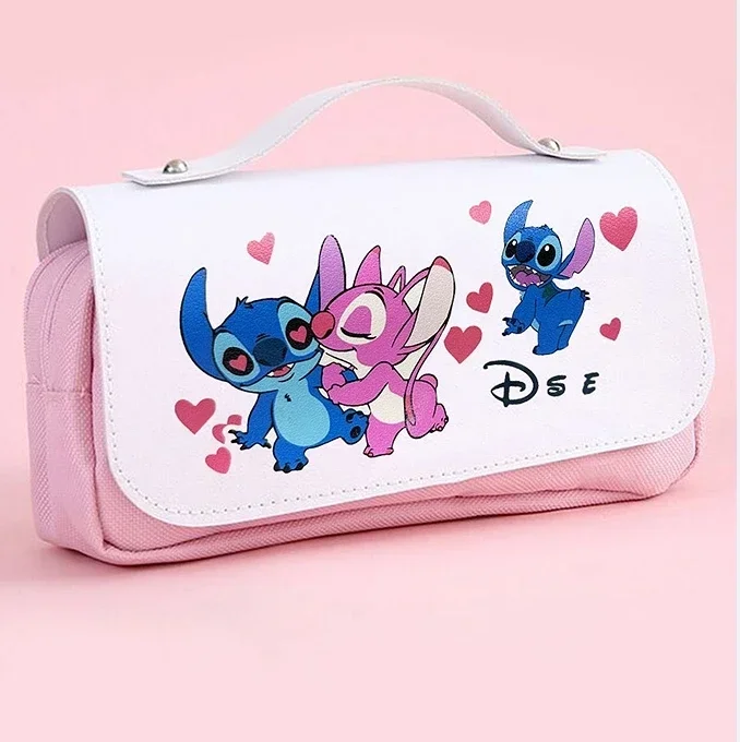 Estuche para lápices con solapa y estampado completo de Anime Stitch, estuche para lápices, bolso escolar para estudiantes de primaria y secundaria, dibujos animados