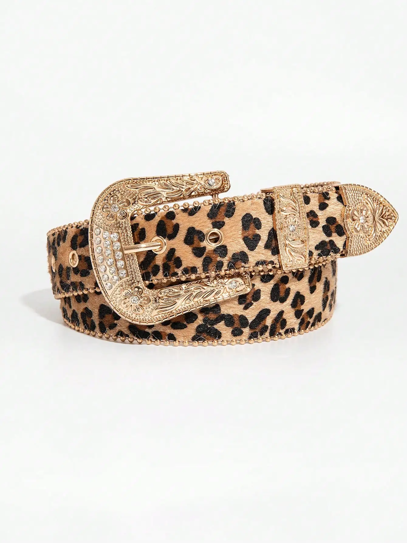 Luxuriöser und eleganter Perlengürtel mit Leopardenmuster und Strasssteinen und Metallschnalle für Damenjeans, ein vielseitiger Accessoire-Gürtel – Detail 2