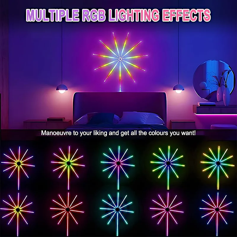 RGBIC Firework Strip Lights LED Bluetooth APP Control Neon Strip USB 5V Changing Smart Lamp Sync Music Bedroom Decor Dream Light