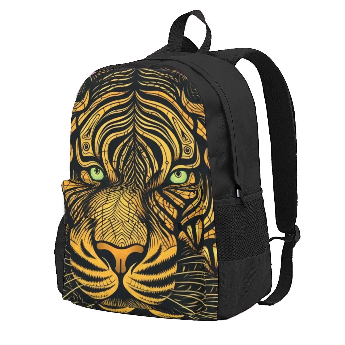 

Tiger Backpack Portraits Psychedelic Lines Fashion Backpacks Student Unisex Workout Lightweight School Bags Quality Rucksack