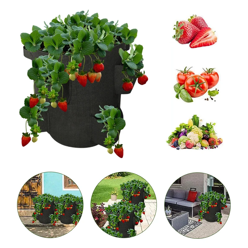 

Сумка для выращивания клубники с ручками, фетровый мешок для посадки овощей, горшок для выращивания 5/10 галлонов, садовый горшок, аксессуары для растений с несколькими отверстиями