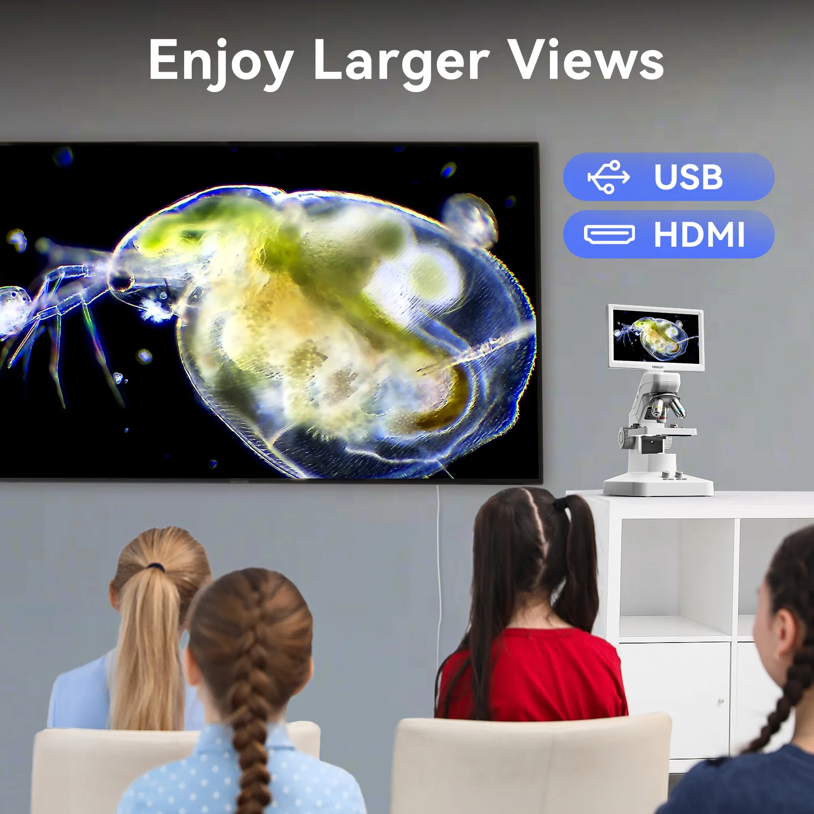 Tomlov 301 Pro 디지털 생물 현미경 1200X 7 어린이를위한 HDMI WiFi 현미경 성인 학생 실험실 과학 현미경