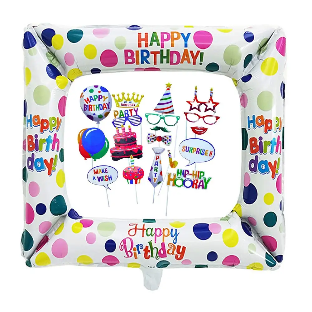 

19 PCS Inflatable Selfie Frame Photo Booth Props Frames Balloons with Photo Booth Props DIY Birthday Baby Shower Party Supplies