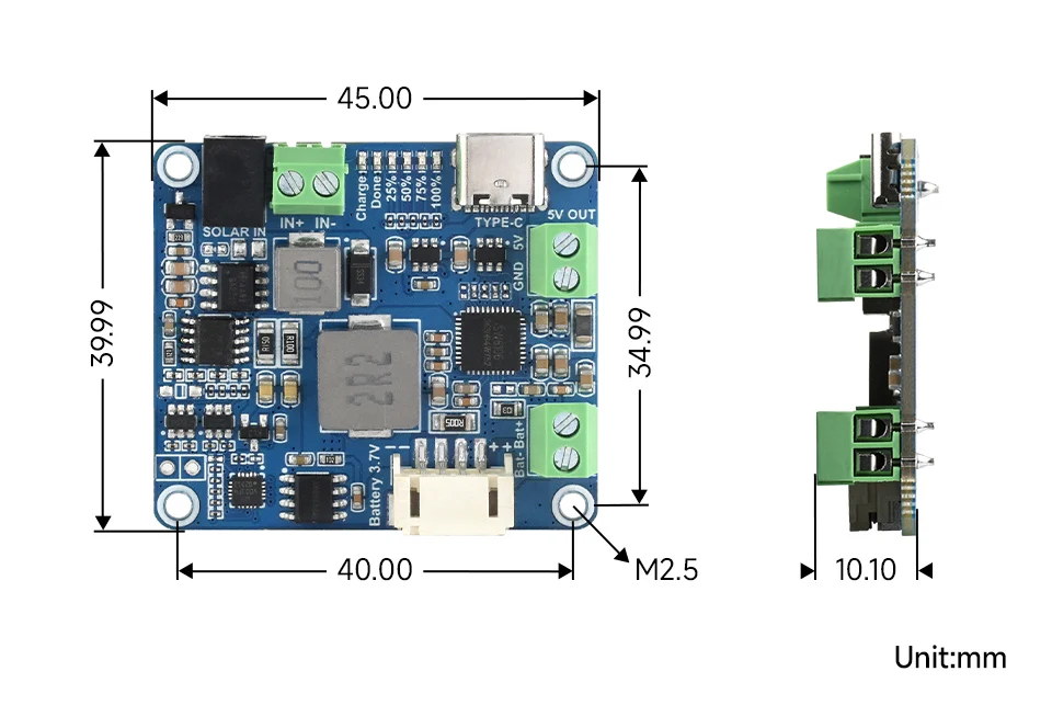 Waveshare Solar Power Manager Module (D), Supports 6V~24V Solar Panel and Type-C