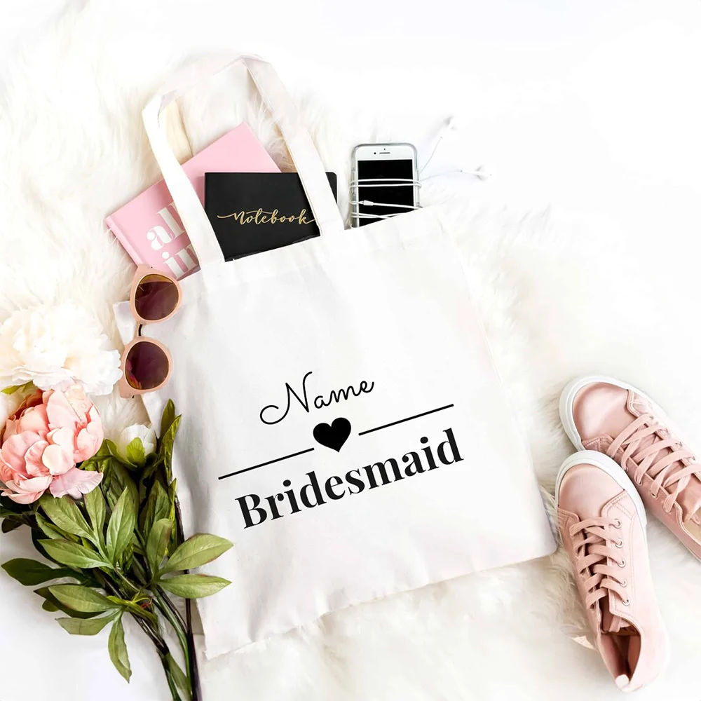 Bridesmaid Canvas Tote Bag High Quality Personalised Name Bachelorette Party Bride Bridal Team Classy Jute Wedding Tribe